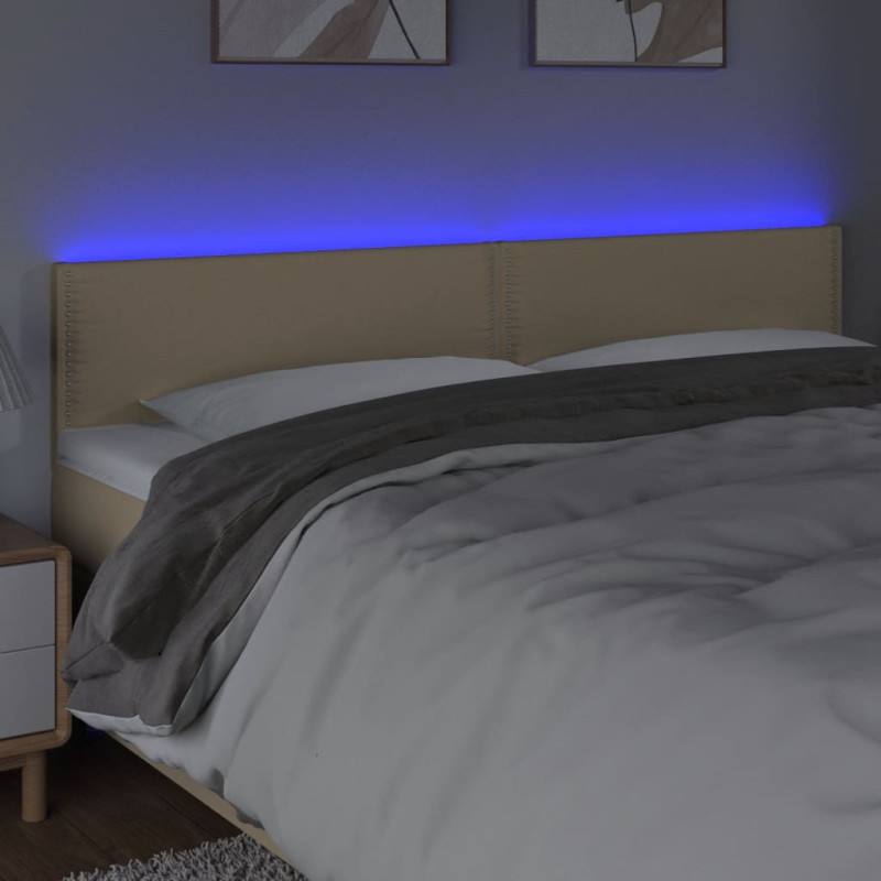 Produktbild för Sänggavel LED gräddvit 180x5x78/88 cm tyg
