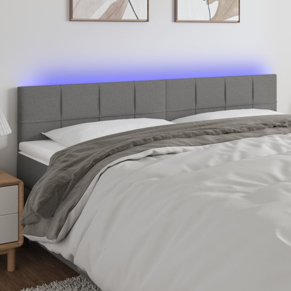 Produktbild för Sänggavel LED mörkgrå 200x5x78/88 cm tyg