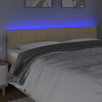 Produktbild för Sänggavel LED gräddvit 200x5x78/88 cm tyg