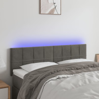 Produktbild för Sänggavel LED mörkgrå 144x5x78/88 cm sammet