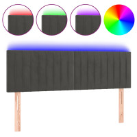 Produktbild för Sänggavel LED mörkgrå 144x5x78/88 cm sammet