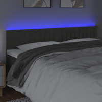 Produktbild för Sänggavel LED mörkgrå 160x5x78/88 cm sammet