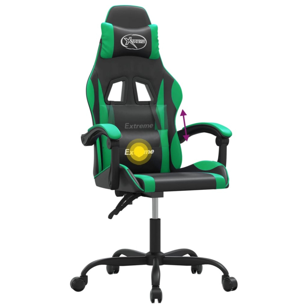 Produktbild för Snurrbar gamingstol svart och grön konstläder