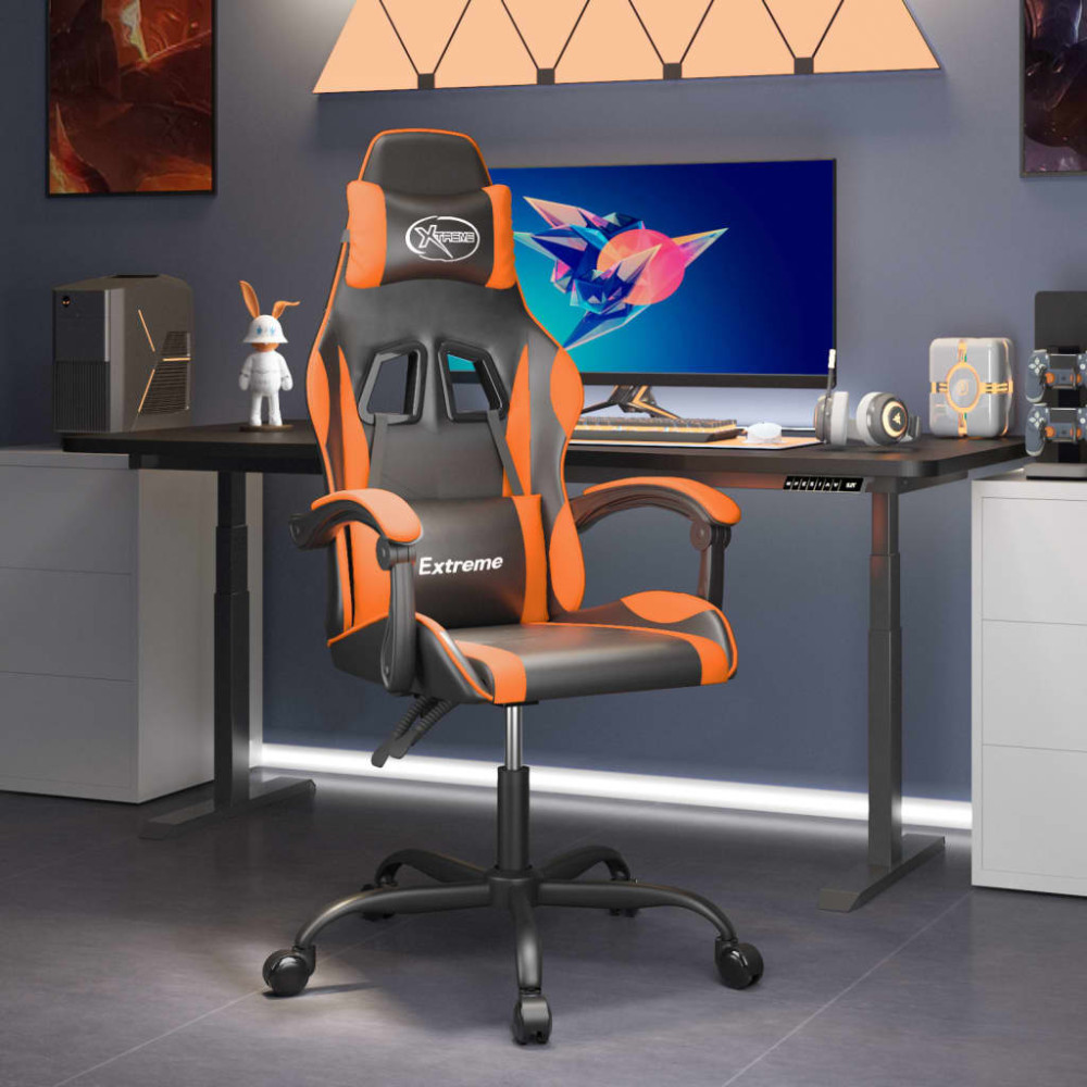 Produktbild för Snurrbar gamingstol svart och orange konstläder