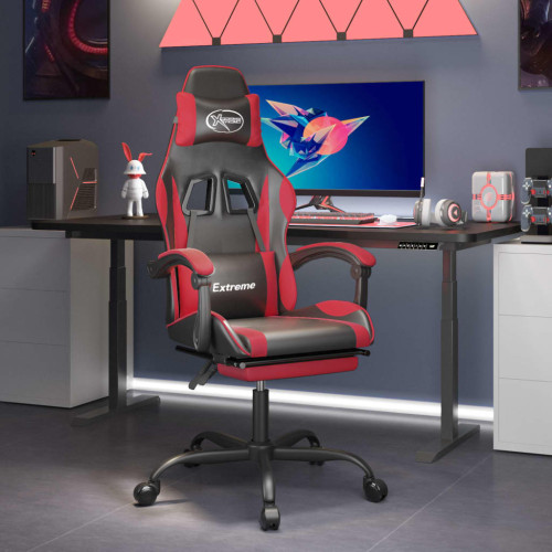 vidaXL Snurrbar gamingstol med fotstöd svart och röd konstläder