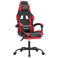 Produktbild för Snurrbar gamingstol med fotstöd svart och röd konstläder