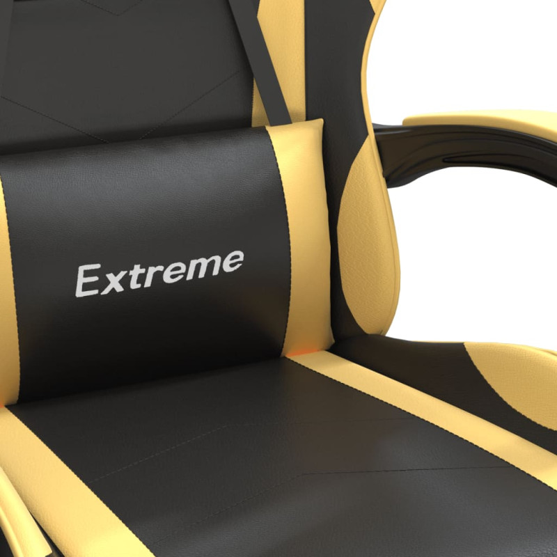 Produktbild för Snurrbar gamingstol med fotstöd svart och guld konstläder