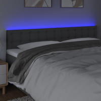 Produktbild för Sänggavel LED mörkgrå 160x5x78/88 cm tyg