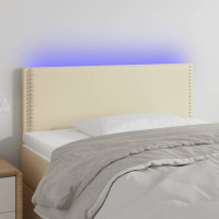 Miniatyr av produktbild för Sänggavel LED gräddvit 90x5x78/88 cm konstläder