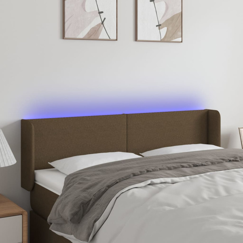 Produktbild för Sänggavel LED mörkbrun 147x16x78/88 cm tyg