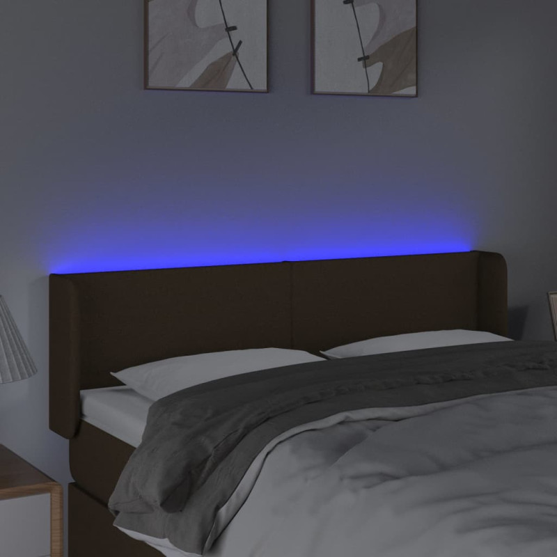 Produktbild för Sänggavel LED mörkbrun 147x16x78/88 cm tyg