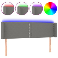 Produktbild för Sänggavel LED mörkgrå 147x16x78/88 cm tyg