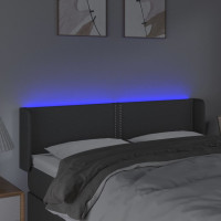 Produktbild för Sänggavel LED mörkgrå 147x16x78/88 cm tyg