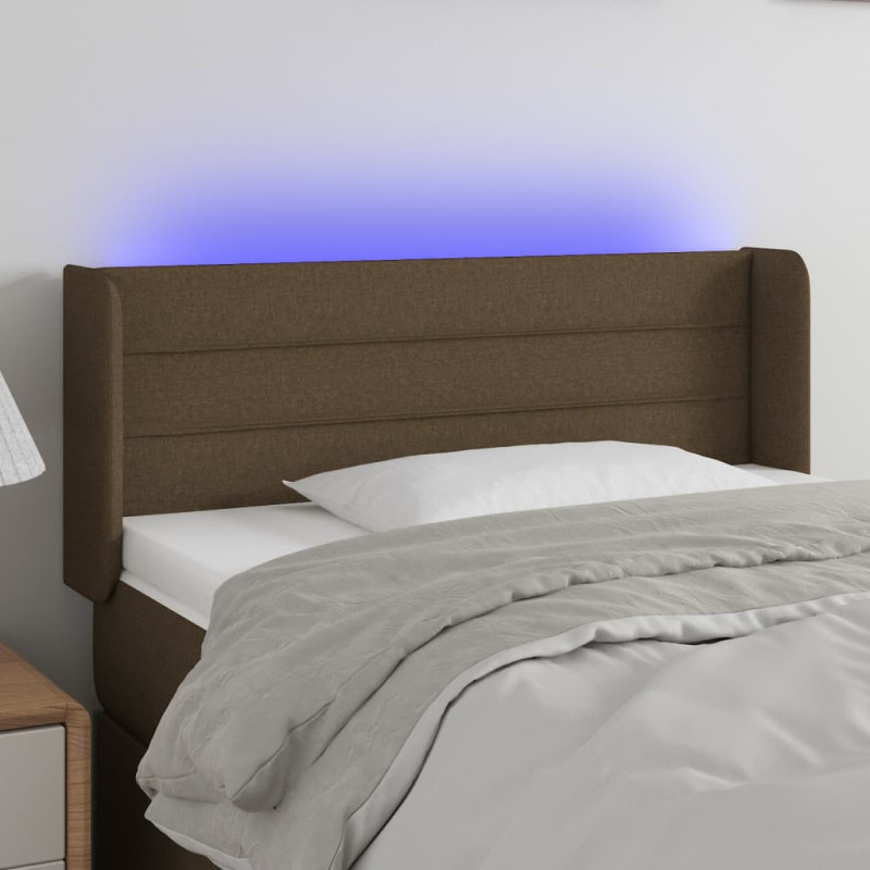 Produktbild för Sänggavel LED mörkbrun 103x16x78/88 cm tyg