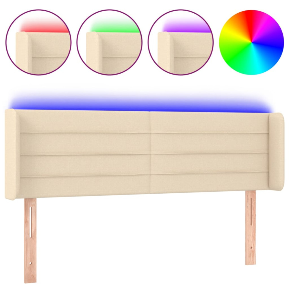 Produktbild för Sänggavel LED gräddvit 147x16x78/88 cm tyg