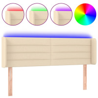 Produktbild för Sänggavel LED gräddvit 147x16x78/88 cm tyg