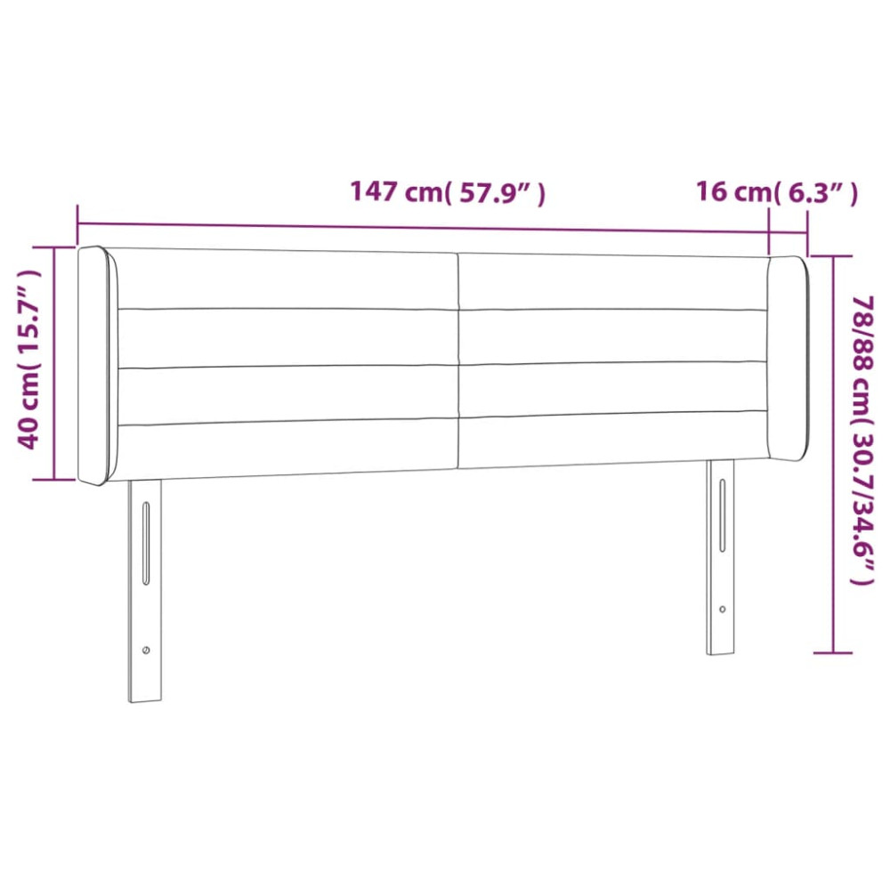 Produktbild för Sänggavel LED gräddvit 147x16x78/88 cm tyg