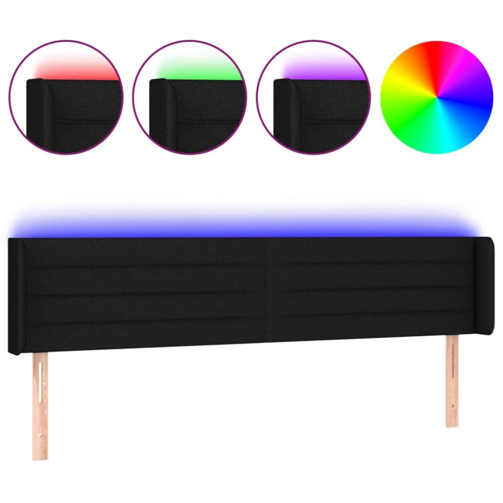 Produktbild för Sänggavel LED svart 203x16x78/88 cm tyg