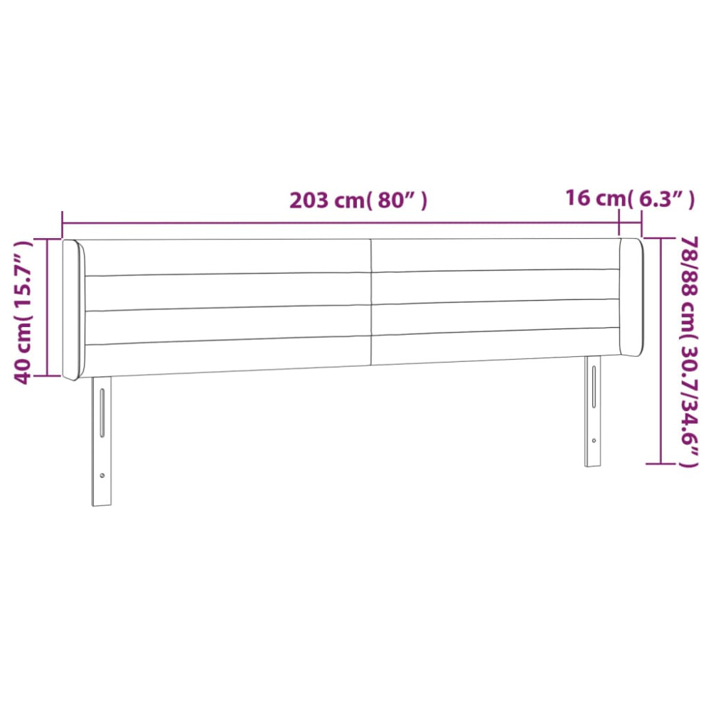 Produktbild för Sänggavel LED svart 203x16x78/88 cm tyg