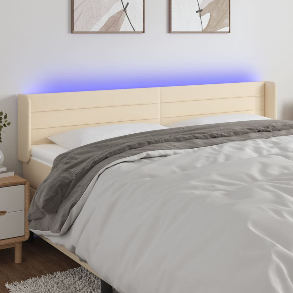Produktbild för Sänggavel LED gräddvit 203x16x78/88 cm tyg