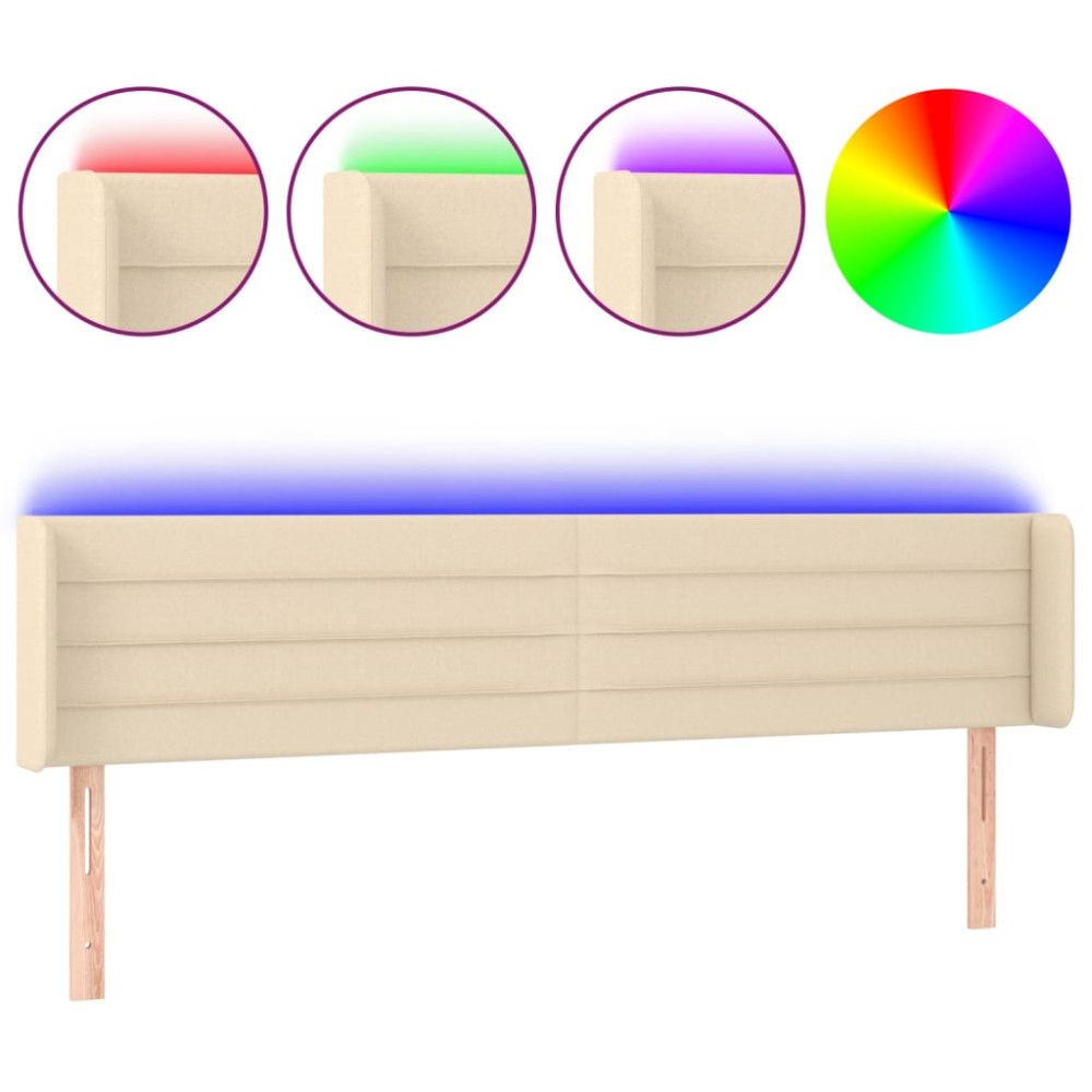 Produktbild för Sänggavel LED gräddvit 203x16x78/88 cm tyg
