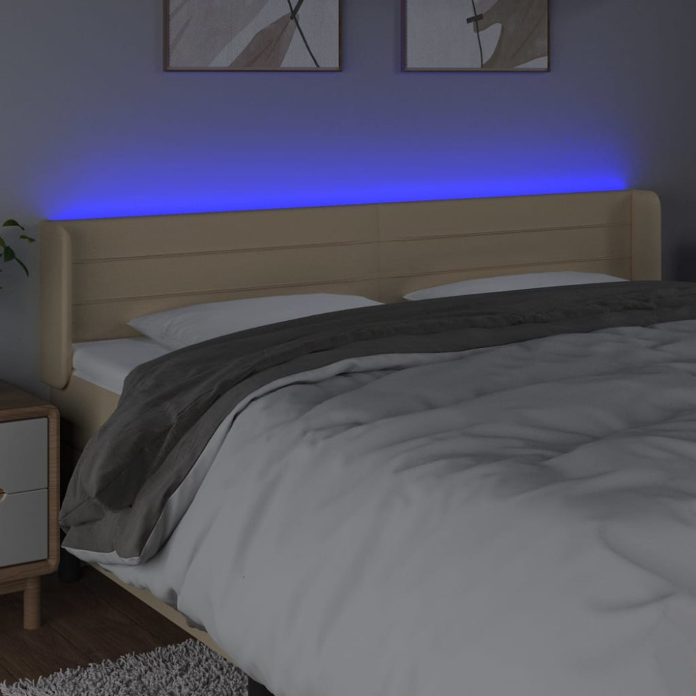 Produktbild för Sänggavel LED gräddvit 203x16x78/88 cm tyg