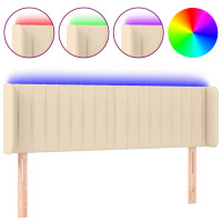 Produktbild för Sänggavel LED gräddvit 147x16x78/88 cm tyg
