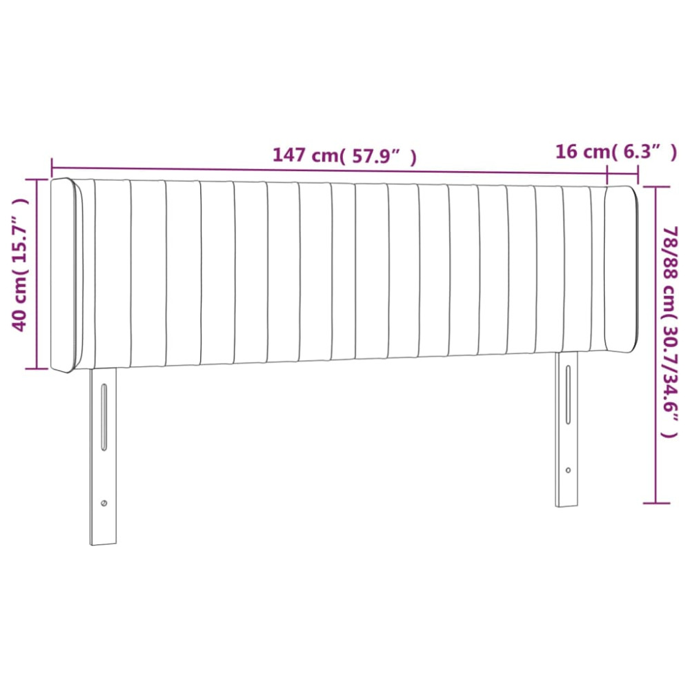 Produktbild för Sänggavel LED gräddvit 147x16x78/88 cm tyg