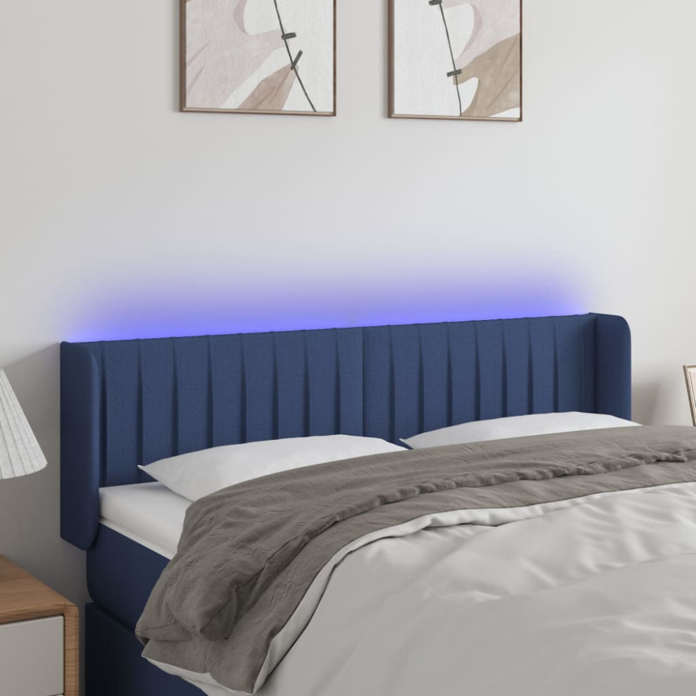 Produktbild för Sänggavel LED blå 147x16x78/88 cm tyg