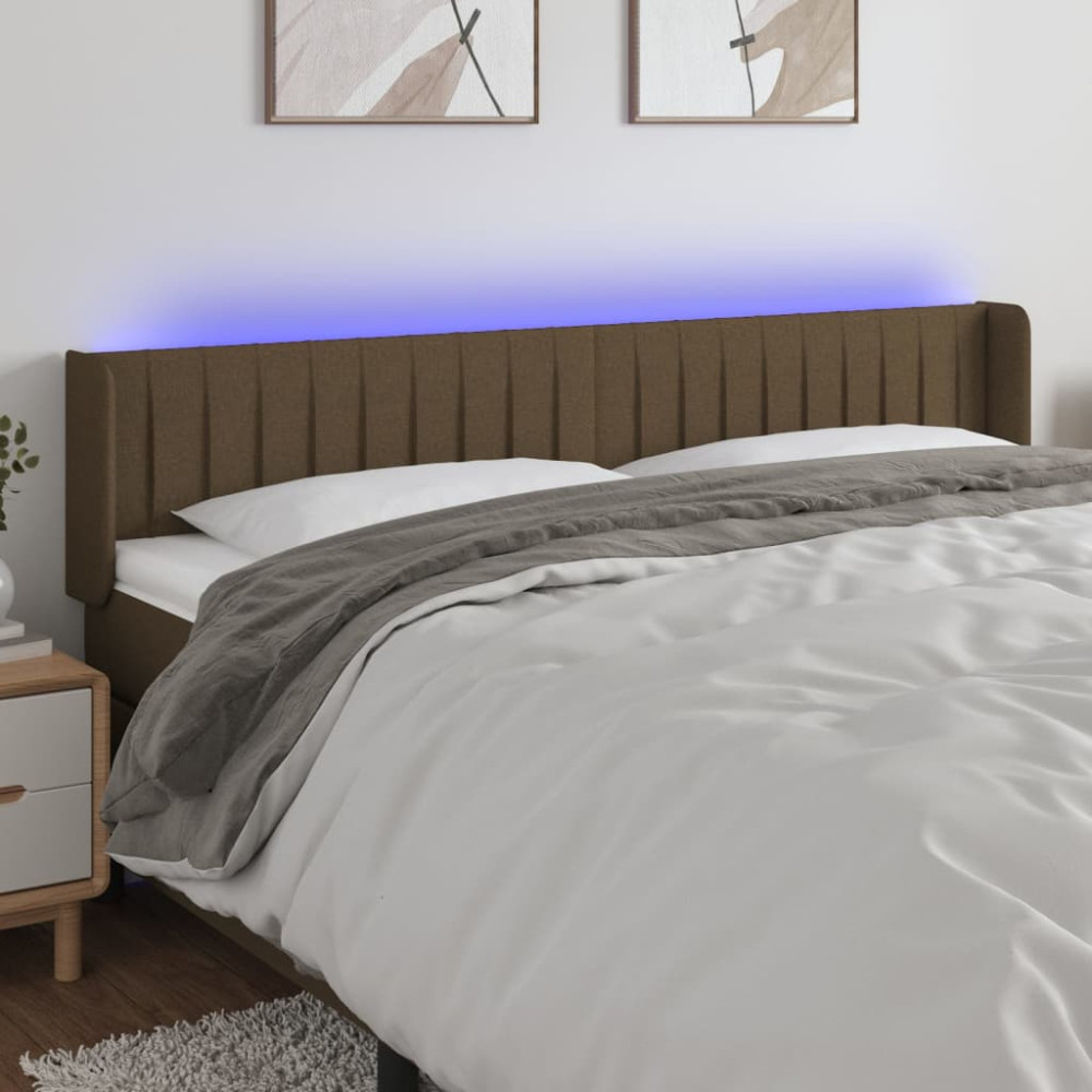 Produktbild för Sänggavel LED mörkbrun 163x16x78/88 cm tyg