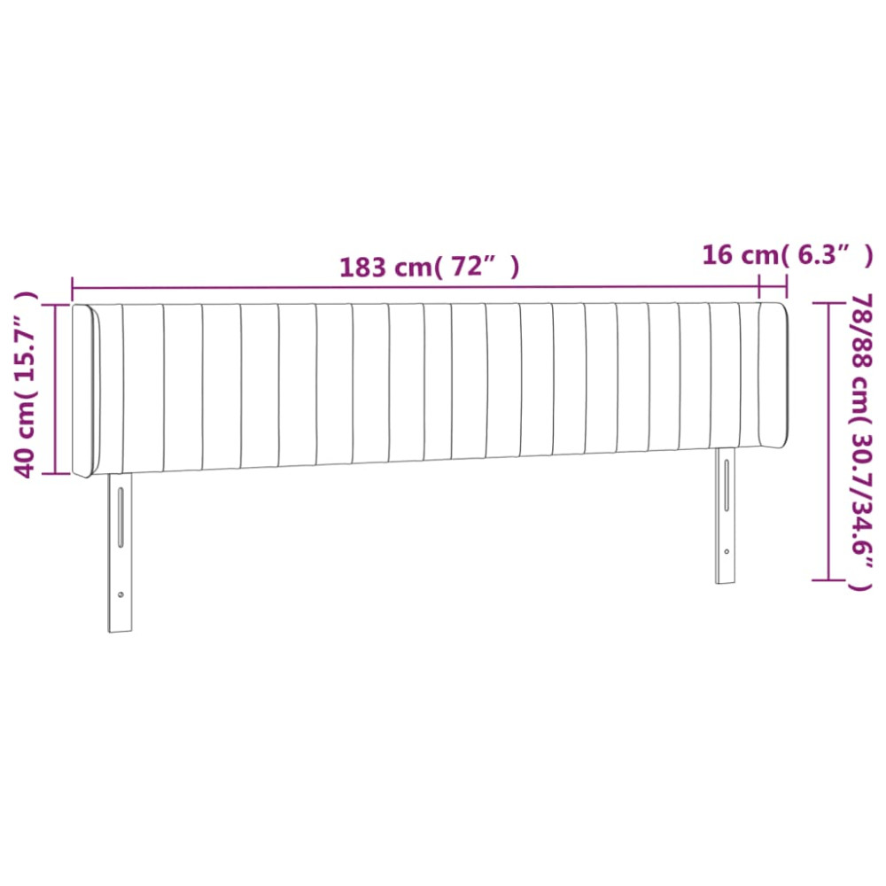 Produktbild för Sänggavel LED svart 183x16x78/88 cm tyg