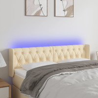 Miniatyr av produktbild för Sänggavel LED gräddvit 147x16x78/88 cm tyg