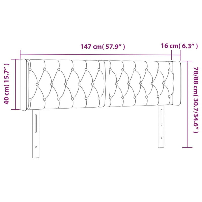 Produktbild för Sänggavel LED gräddvit 147x16x78/88 cm tyg