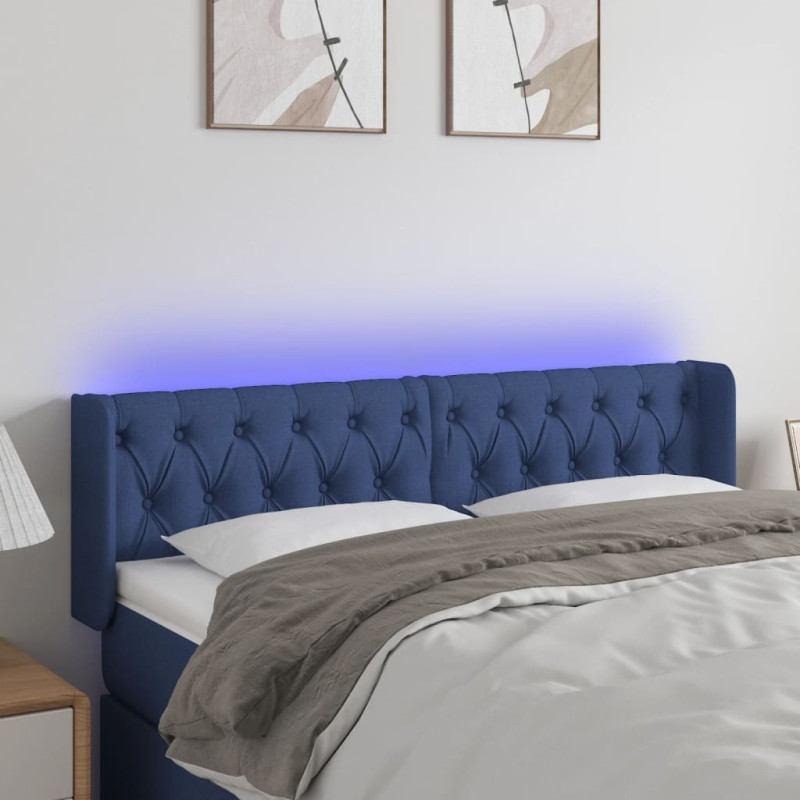 Produktbild för Sänggavel LED blå 147x16x78/88 cm tyg