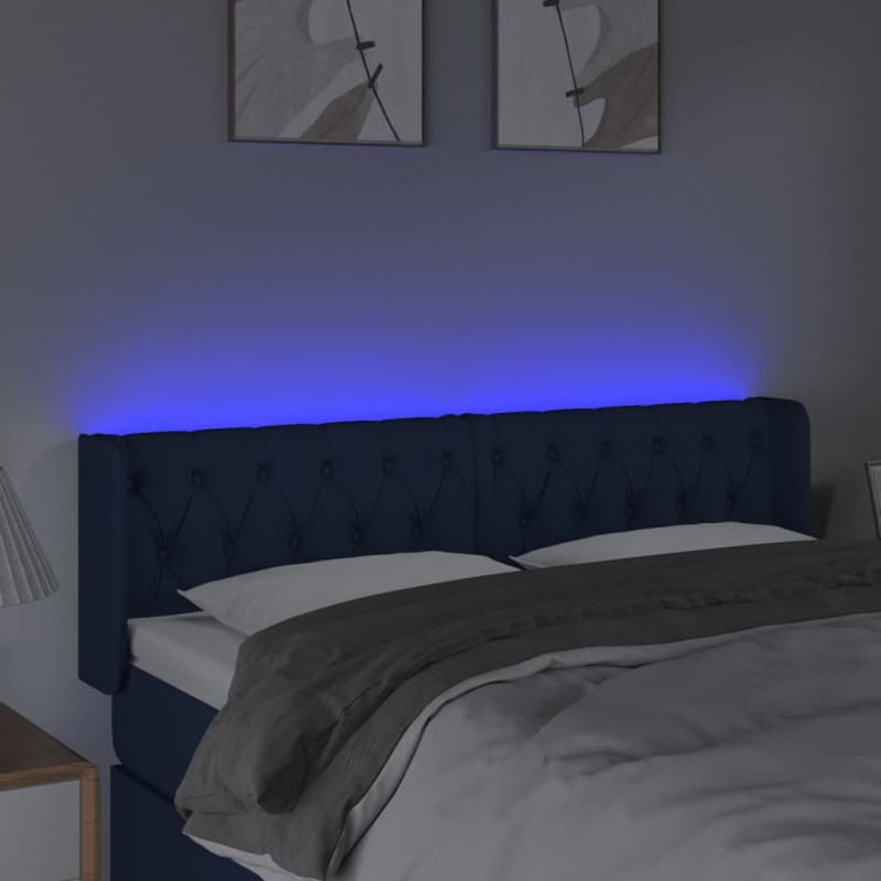 Produktbild för Sänggavel LED blå 147x16x78/88 cm tyg