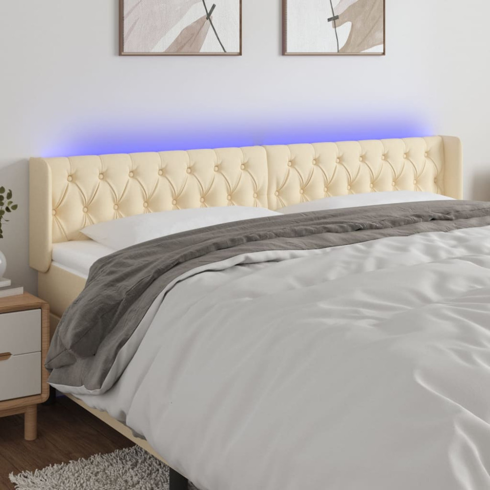 Produktbild för Sänggavel LED gräddvit 203x16x78/88 cm tyg