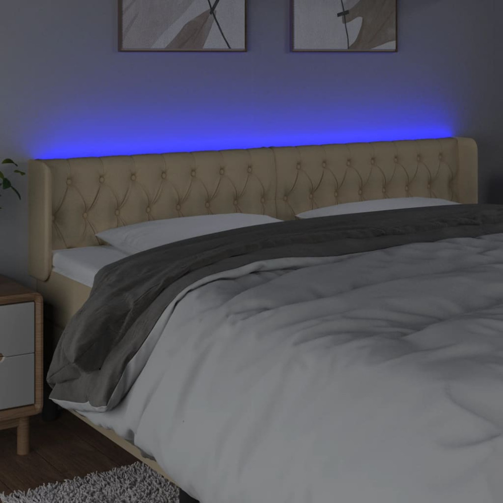 Produktbild för Sänggavel LED gräddvit 203x16x78/88 cm tyg