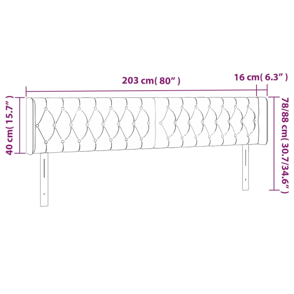 Produktbild för Sänggavel LED gräddvit 203x16x78/88 cm tyg
