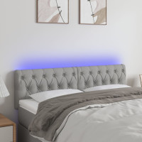 Miniatyr av produktbild för Sänggavel LED ljusgrå 160x7x78/88 cm tyg