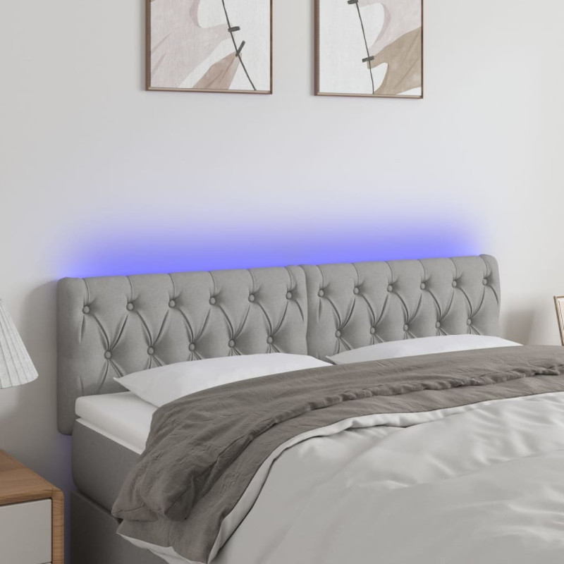 Produktbild för Sänggavel LED ljusgrå 160x7x78/88 cm tyg