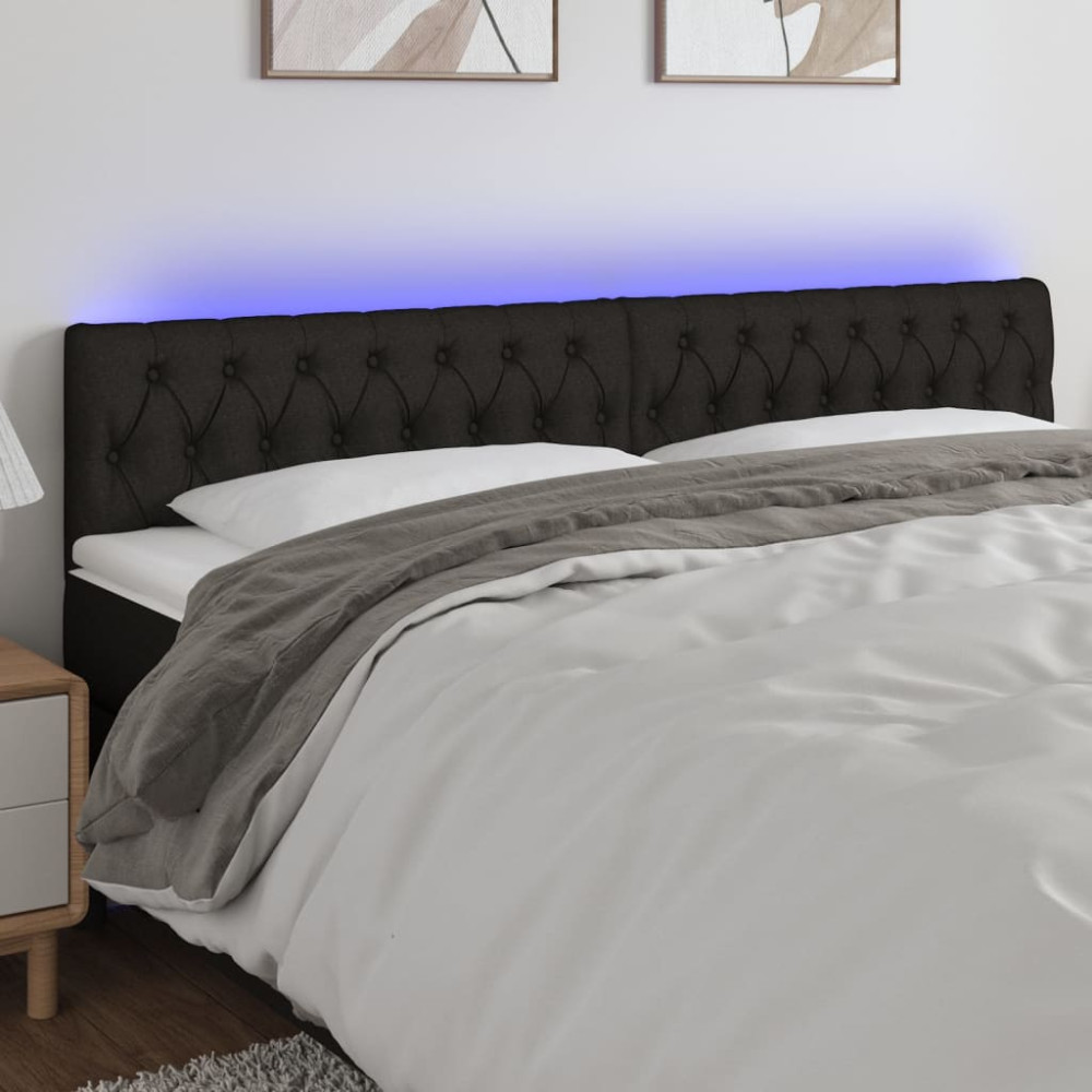 Produktbild för Sänggavel LED svart 180x7x78/88 cm tyg