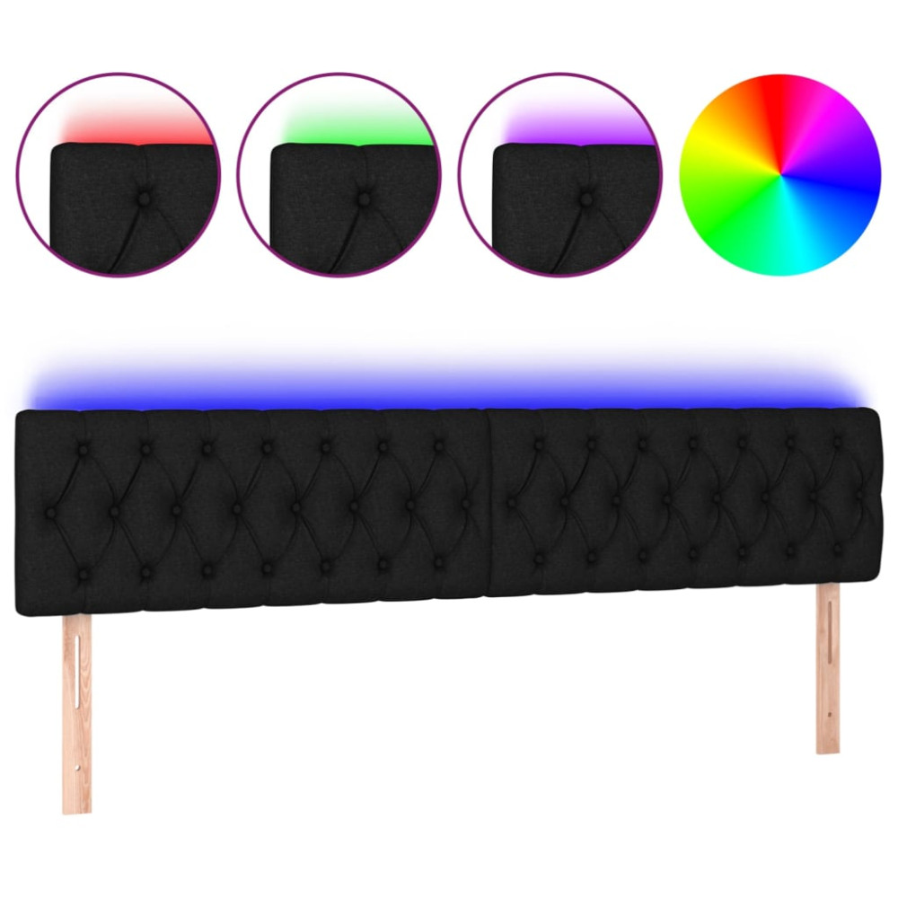 Produktbild för Sänggavel LED svart 180x7x78/88 cm tyg