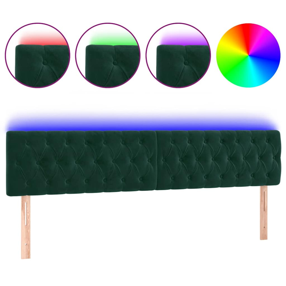 Produktbild för Sänggavel LED mörkgrön 200x7x78/88 cm sammet