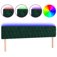 Produktbild för Sänggavel LED mörkgrön 200x7x78/88 cm sammet