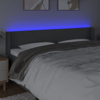 Produktbild för Sänggavel LED mörkgrå 163x16x78/88 cm tyg