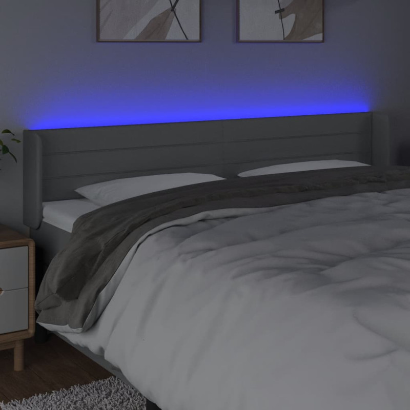 Produktbild för Sänggavel LED ljusgrå 203x16x78/88 cm tyg