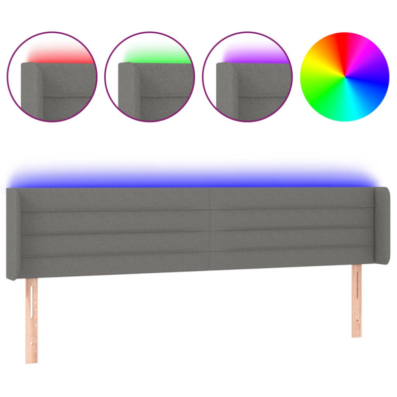 Produktbild för Sänggavel LED mörkgrå 203x16x78/88 cm tyg