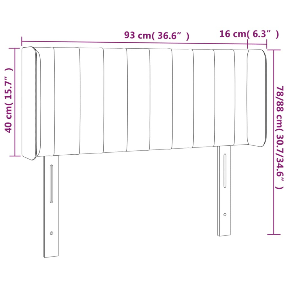 Produktbild för Sänggavel LED svart 93x16x78/88 cm tyg