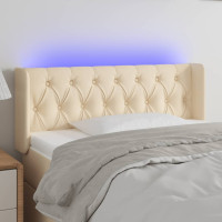 Produktbild för Sänggavel LED gräddvit 93x16x78/88 cm tyg