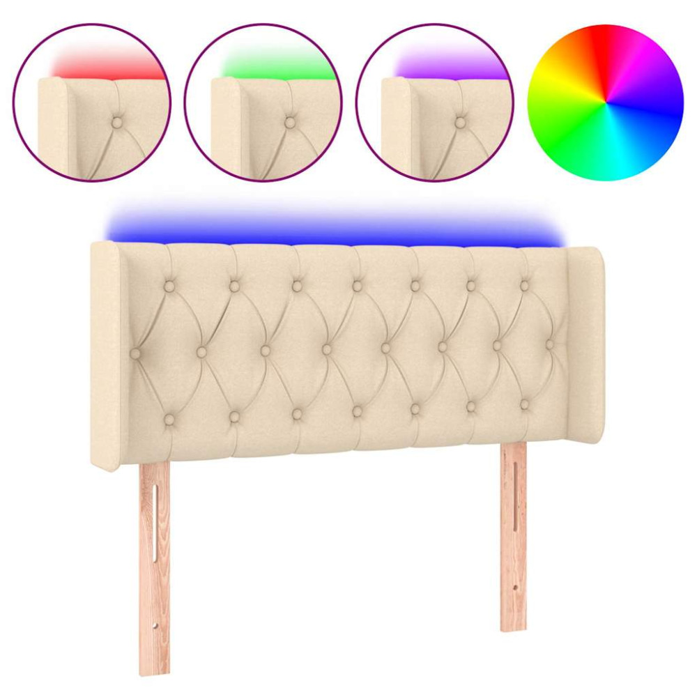 Produktbild för Sänggavel LED gräddvit 103x16x78/88 cm tyg